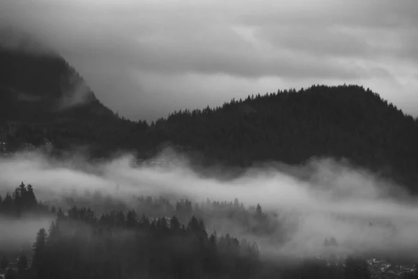Ein Schöner Blick Auf Die Neblige Landschaft Frühen Morgen — Stockfoto