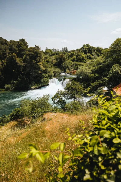 Vertical Shot Waterfall Surrounded Trees Krka National Park Croatia — Stock Photo, Image