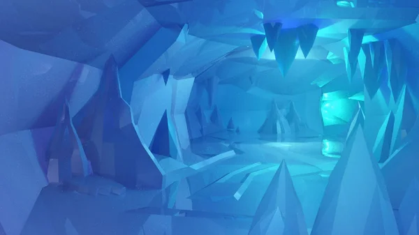 Uma Renderização Estalactites Gelo Azul Estalagmites Dentro Uma Caverna — Fotografia de Stock