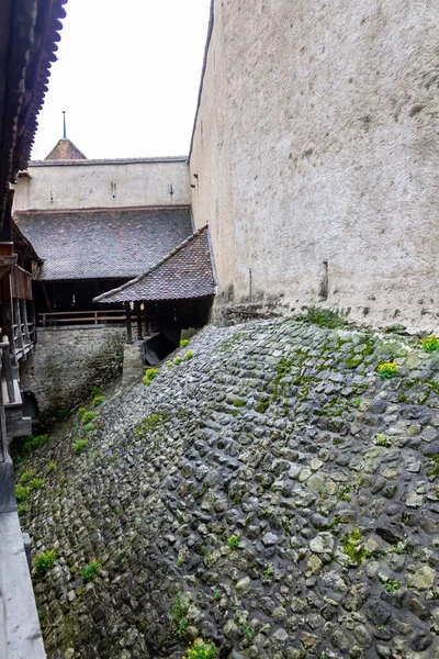 Veytaux Switzerland Ramparts Wooden Walkways Chillon Castle Castle Located Lake — Stock Photo, Image