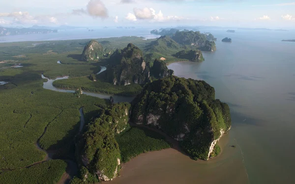 Aerial View Phang Nga Bay Mangrove Tree Forest Limestone Cliffs — Stock Photo, Image