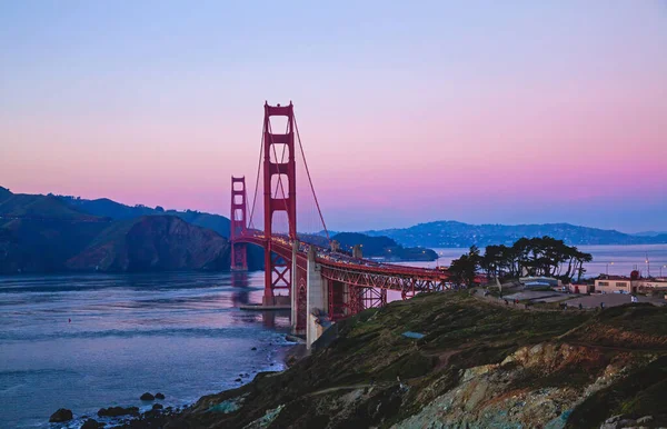 Beau Cliché Ciel Couchant Sur Golden Gate Bridge Rivière San — Photo