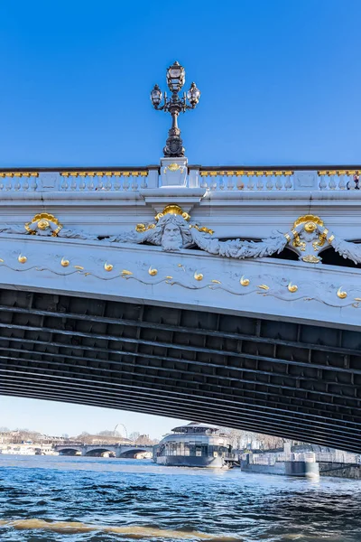 París Puente Alexandre Iii Sena Con Casas Flotantes Río — Foto de Stock