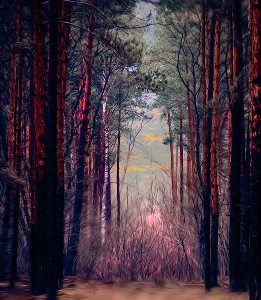 Renderelés Egy Gyönyörű Erdő Egy Napsütéses Napon — Stock Fotó