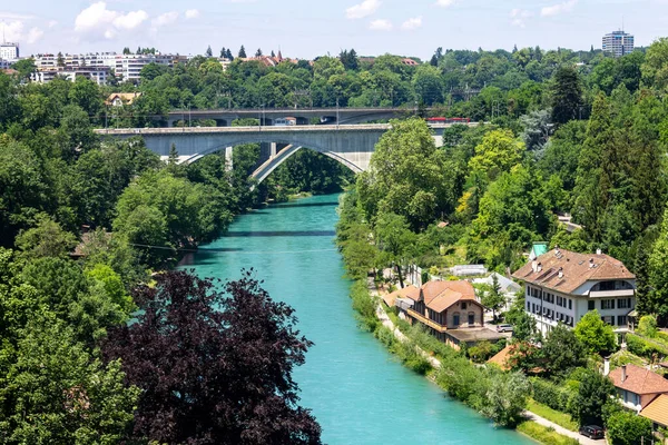 Letecký Bezpilotní Snímek Řeky Aare Mostu Lorrainebrucke Švýcarském Bernu — Stock fotografie