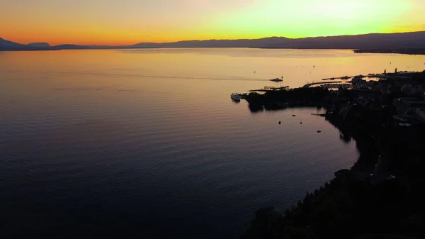 Scenic View Lake Geneva Quai Ouchy Sunset Switzerland Europe — Stock Photo, Image