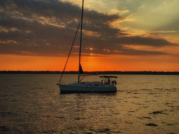 Yacht Sea Cloudy Sky Sunset — Stock Photo, Image