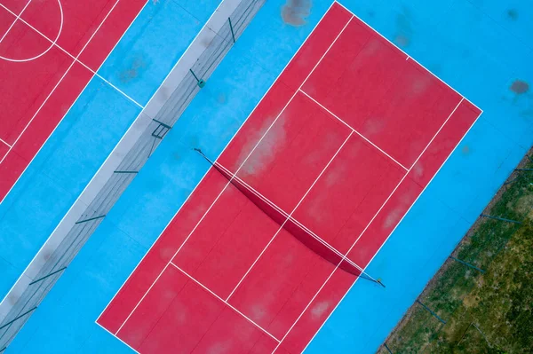 Flygfoto Röd Och Blå Tennisbanor Racket Sport — Stockfoto