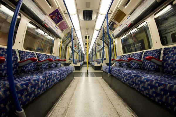 Fisheye View Interior Empty Piccadilly Line Tube Train London United — Stock Photo, Image