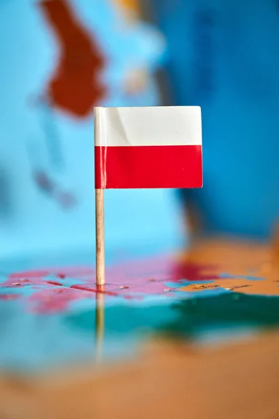 Closeup Flag Poland Small Stick Map — Stock Photo, Image