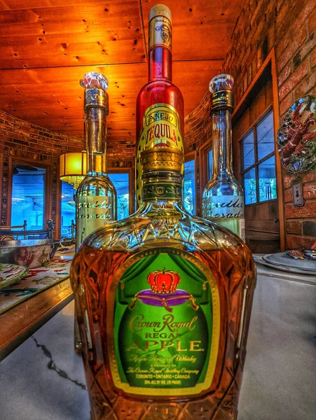 Vertical Shot Bottle Crown Royal Regal Apple Flavored Whisky Two — Stock Photo, Image