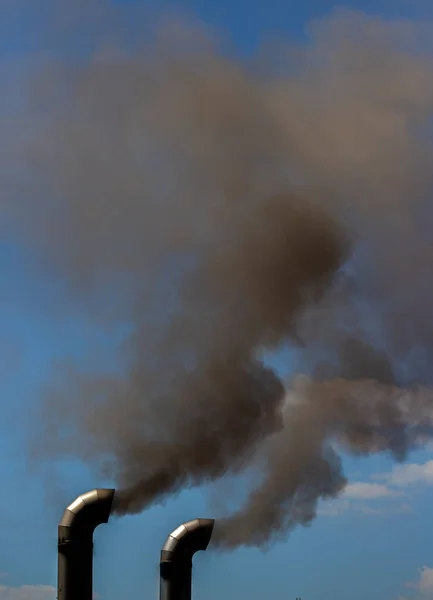 Black Smoke Coming Out Chimney Toxic Pollution — Stock Photo, Image