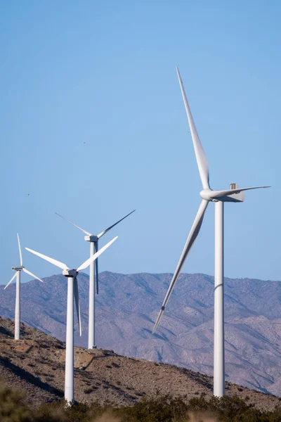 Vertical Shot Windmills Farm Palm Springs California Blue Sky Background — Stock Photo, Image