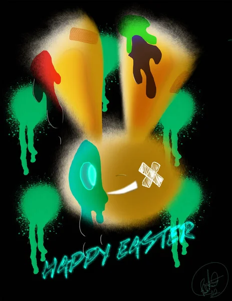 Ilustracja Emo Króliczek Happy Easter Tekstem — Zdjęcie stockowe