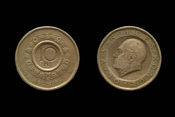 Obverse Reverse Norwegian Krone Coin Moeda Noruega — Fotografia de Stock
