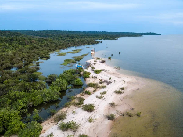 Bella Vista Aerea Drone Alberi Forestali Spiaggia Fiume Tapajos Una — Foto Stock