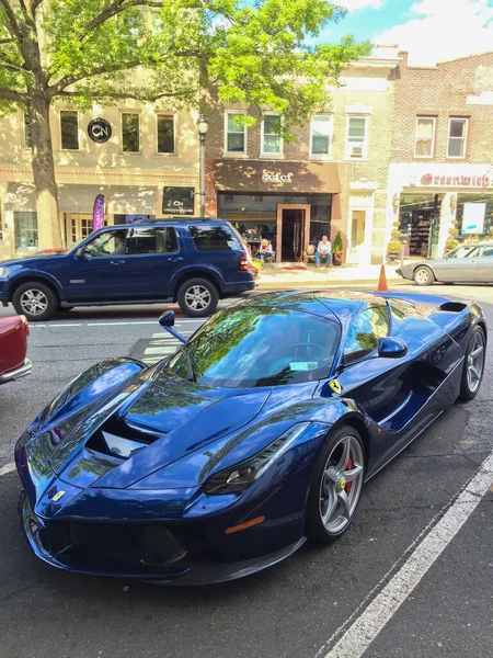 Blue Ferrari Greenwich Hybrid Engine Parked Street — Stock Photo, Image