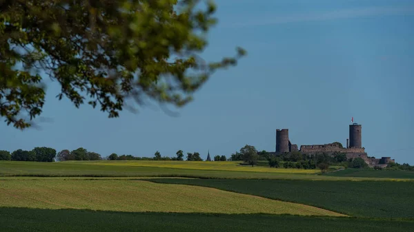 Munzenberg Kalesi Nin Wetteraukreis Hesse Almanya Planda Tarlaları Olan Güzel — Stok fotoğraf