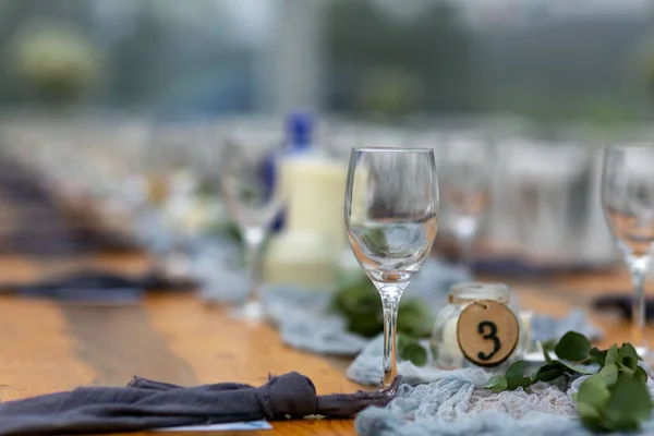 Een Glas Met Een Tafelnummer Versieringen Een Trouwtafel Sydney Australië — Stockfoto
