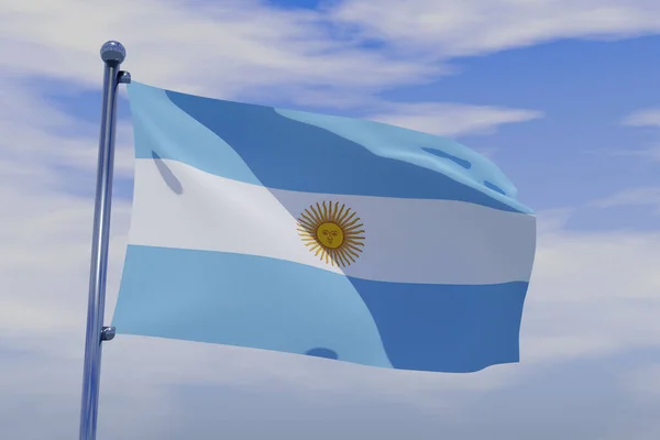 Uma Ilustração Renderização Uma Bandeira Argentina Com Pólo Cromo Céu — Fotografia de Stock