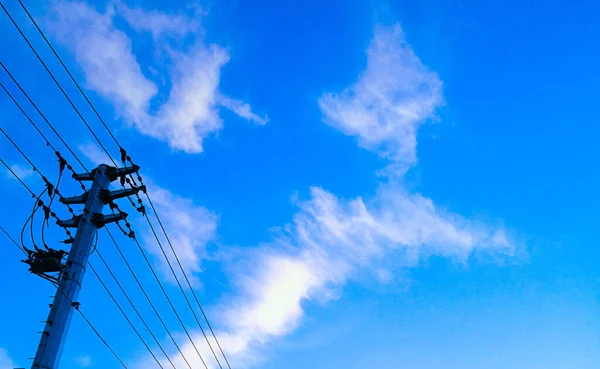 Ein Schöner Blick Auf Einen Telefonmast Mit Blauem Himmel — Stockfoto