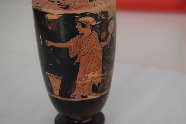 Nahaufnahme Einer Antiken Vase Griechischen Stil Mit Zeichnungen — Stockfoto