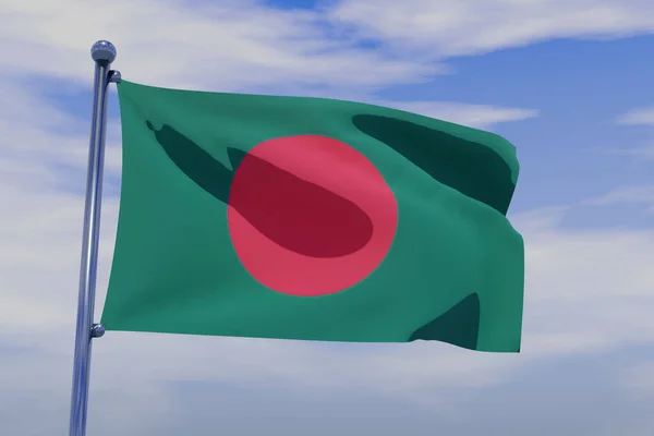 Uma Ilustração Renderização Uma Bandeira Bangladesh Com Pólo Cromado Céu — Fotografia de Stock