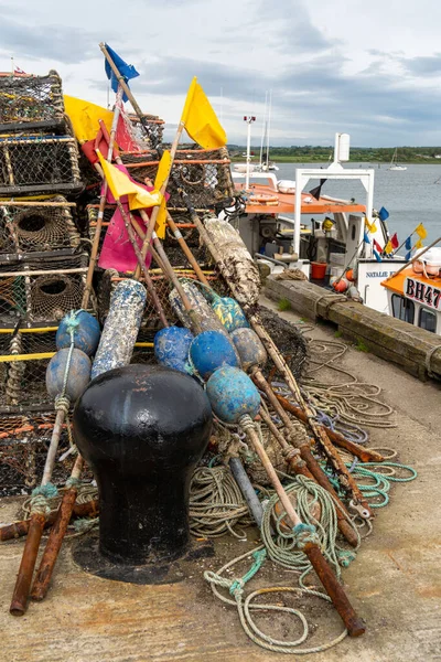 Crab Lobster Pots Other Fishing Industry Equipment Harbour Amble Northumberland — Stock Photo, Image