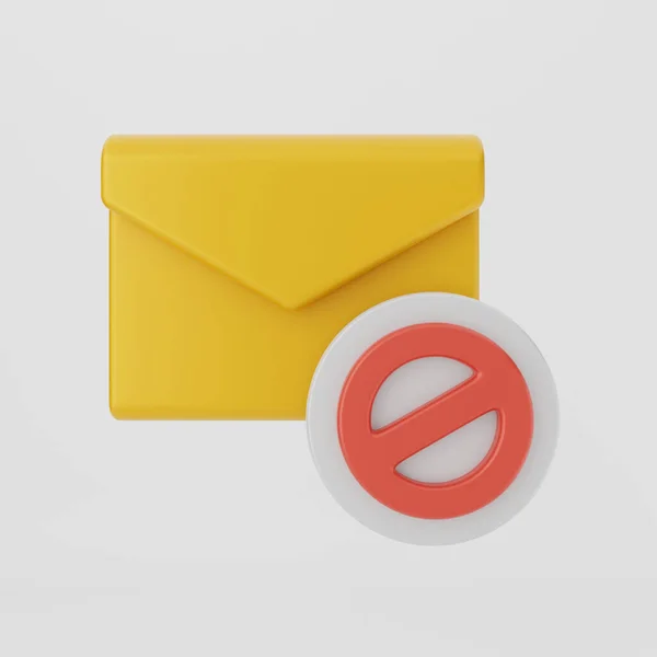Renderowanie Żółtej Koperty Ikoną Czerwonego Znaku Stopu Dolnym Rogu Mail — Zdjęcie stockowe