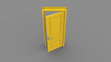 Arkaplanda açık, kapalı kapının yaratıcı çizimi, girişi gerçekçi kılacak 3D resimli kapı arkaplanı izole edilmiş