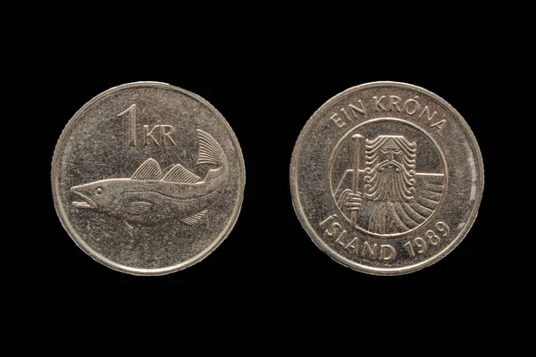 Islandská Koruna Mince Averzní Reverzní Měna Islandu — Stock fotografie
