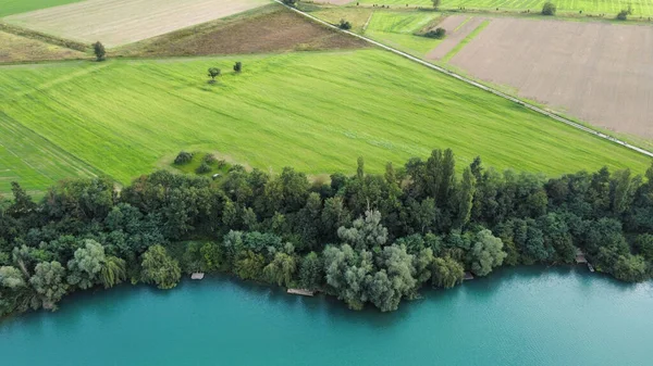 Luftaufnahme Des Awdeevsky Steinbruchs Mit Türkisfarbenem Wasser Hintergrund Grün Und — Stockfoto