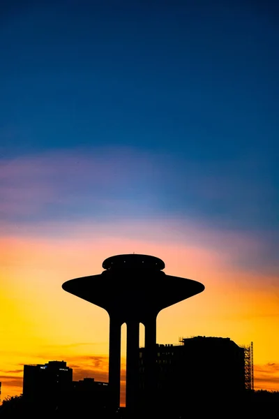 Vertical Shot Silhouette Hyllie Water Tower Sunset Sky Malmo Sweden — Stock Photo, Image