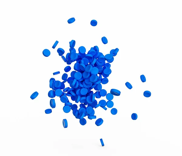 Rendering Blue Recycled Polypropylene Granules Isolated White Background — Stock Photo, Image