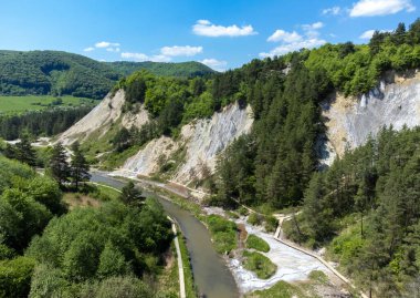 Praid Resort 'un tuz kanyonundan manzara - Romanya, yaz, insansız hava aracı