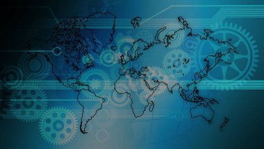 Yüksek hız. Dünya haritası soyut teknoloji arkaplan kavramı. Koyu mavi arkaplan üzerinde hareket deseni ve hareket bulanıklığı.