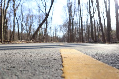 Sarı çizgili bir yolun seçici odak noktası.