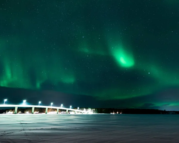 Fascinerande Över Norrsken Vintern Sverige — Stockfoto