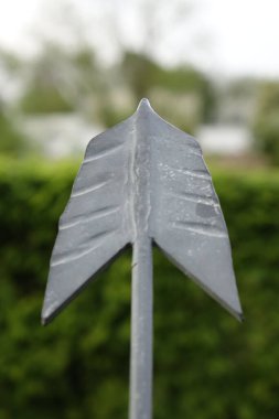 Baharda öne bakan metal ok ucu: hedef, odaklanma, görev yönelimi, kullanım: arkaplan, duvar kağıdı, kopyalama alanı (dikey), Hildesheim