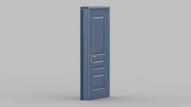 Yaratıcı metal kapı çizimi açık, kapalı kapı, girişi gerçekçi kılacak 3D illüstrasyon arka planda izole