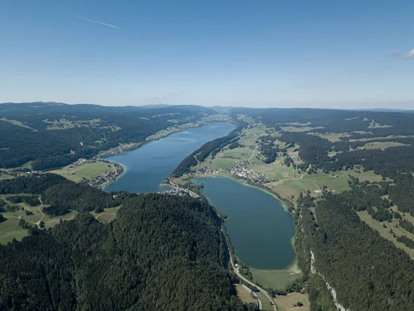 Une Vue Aérienne Lac Joux Par Une Journée Ensoleillée Suisse — Photo