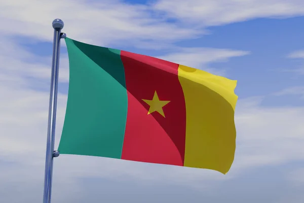 Uma Renderização Bandeira Nacional Dos Camarões Acenando Vento — Fotografia de Stock
