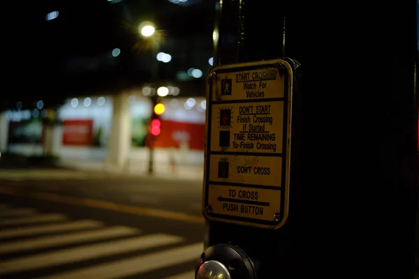 Closeup Pedestrian Call Button Instructions Pole Selected Focus — Stock Photo, Image