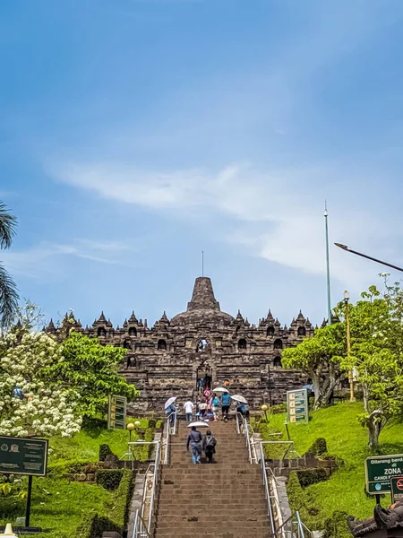 Ein Schöner Blick Auf Den Borobudur Tempel Der Natur Mit — Stockfoto