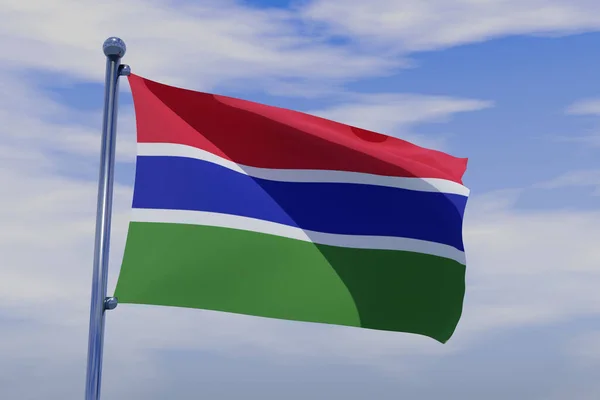 Uma Renderização Bandeira Nacional Gâmbia Acenando Vento — Fotografia de Stock