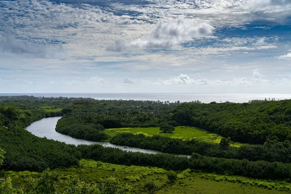Rzeka Wailua Hawajskiej Wyspie Kauai Oceanem Spokojnym Tle — Zdjęcie stockowe