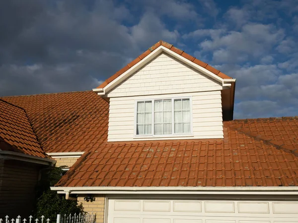 View Pitched Roof Dormer Loft Window Concrete Tiles — Stock Photo, Image