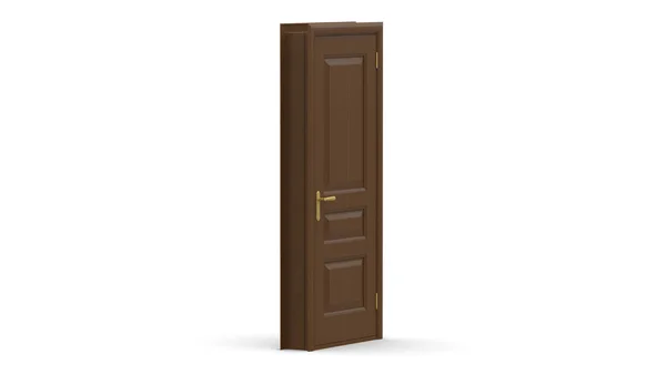 オープン 閉じたドアの創造的な木製の古典的なドアのイラストは 背景に隔離された現実的な戸口の3Dイラストをレンダリングします — ストック写真