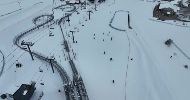 Beautiful Bird Eye View Funicular Park Covered Snow — Stock Video