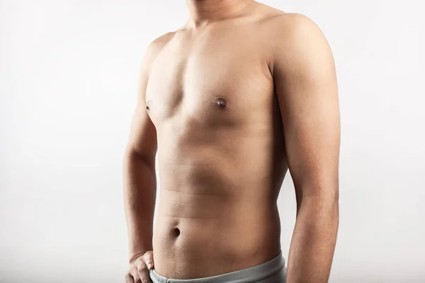 Shirtless Young Healthy Male Showing His Fit Belly Torso White — Stock Photo, Image